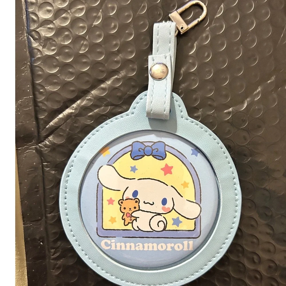 Sanrio Cinnamoroll Light Blue Faux Leather Round Bag Charm and Pin Set Kawaii